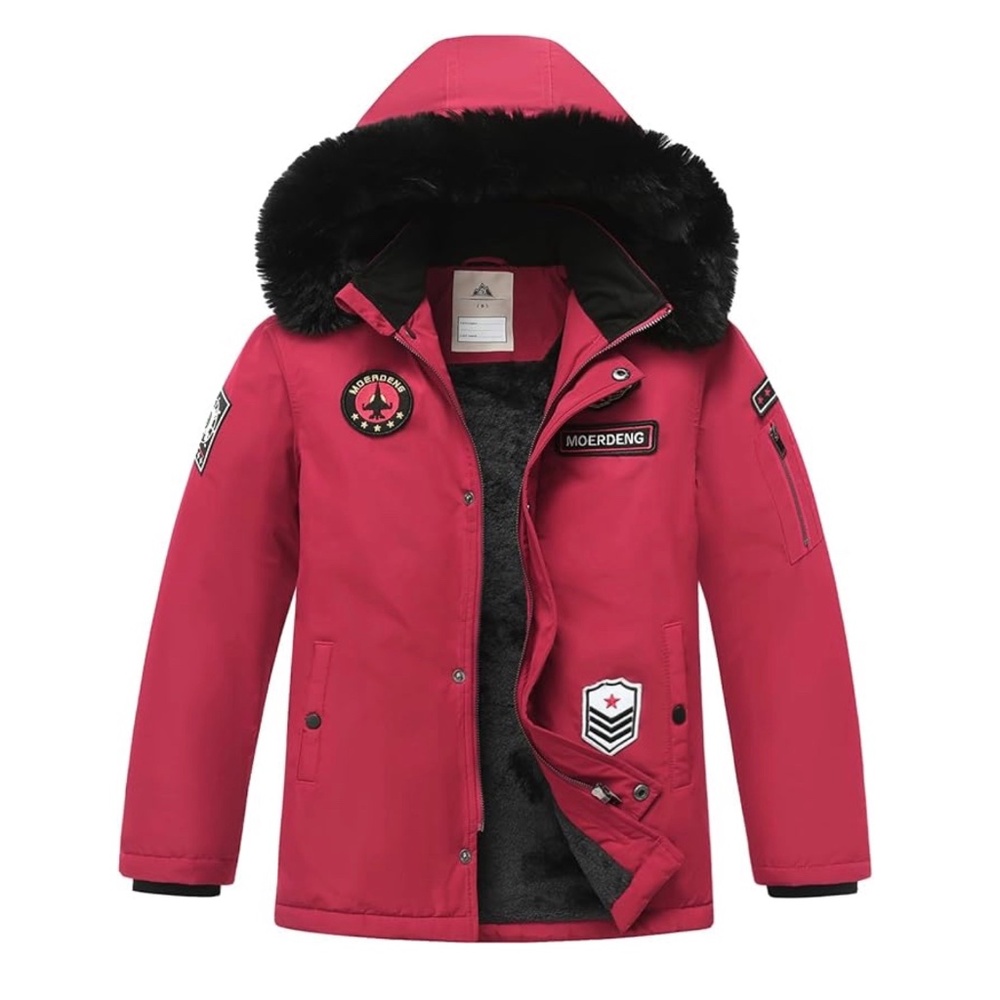 Boys Red Fleece-Lined Waterproof Winter Coat w/ Hood | 10/12